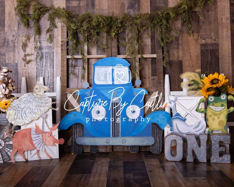 Kate Bleu Camion Anniversaire Enfant Toile de fond conçue par Caitlin Lynch - Kate Backdrop FR
