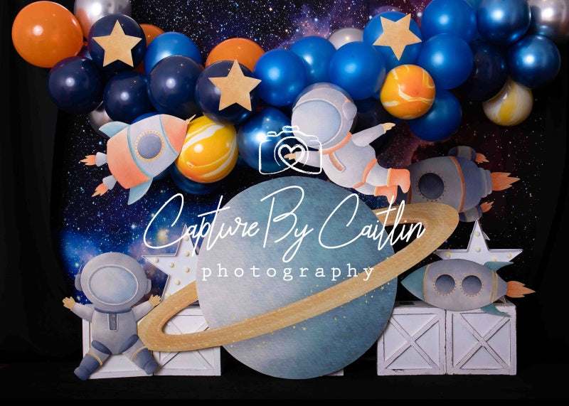 Kate Cosmos Ballons Anniversaire Astronaute Toile de fond conçue par Caitlin Lynch - Kate Backdrop FR
