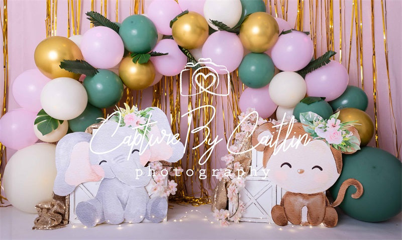 Kate Rose Jungle Anniversaire Animaux Toile de fond conçue par Caitlin Lynch - Kate Backdrop FR