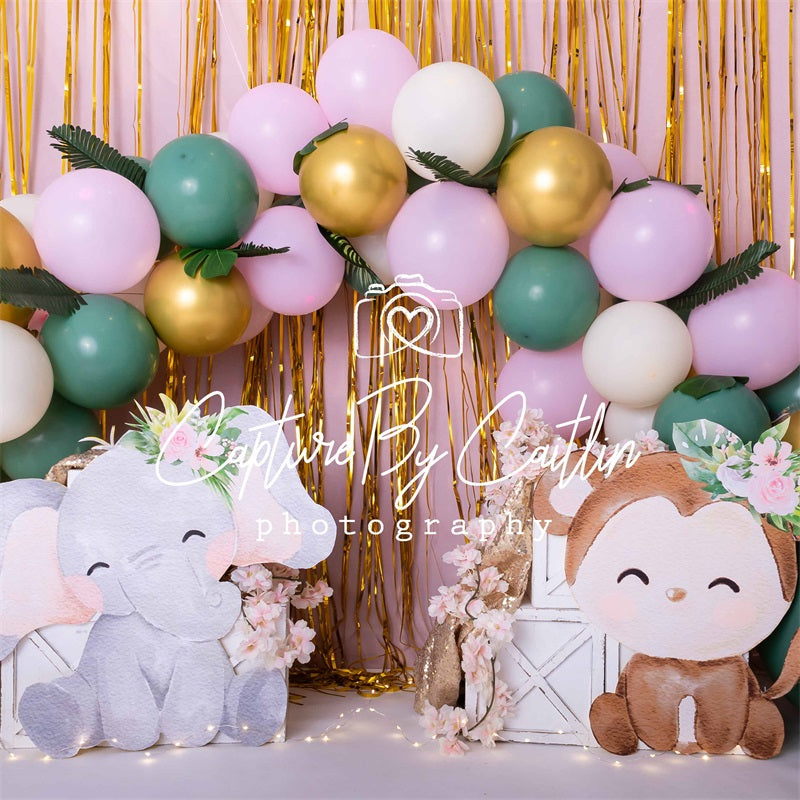 Kate Rose Jungle Anniversaire Animaux Toile de fond conçue par Caitlin Lynch - Kate Backdrop FR