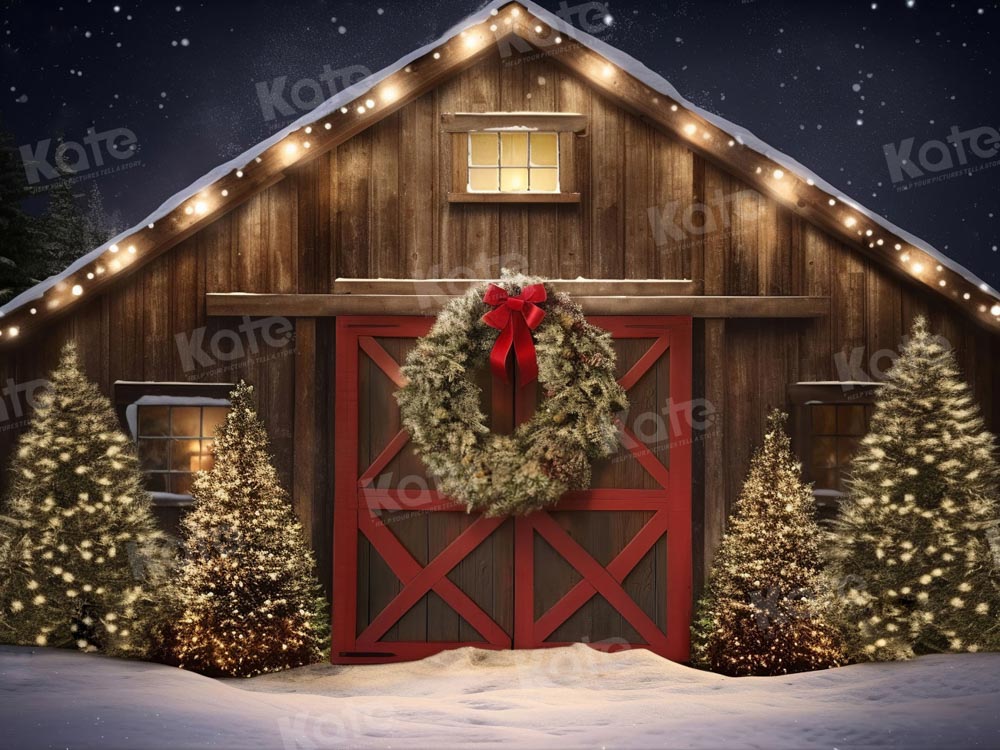 Kate Noël Extérieur Neige Maison Nuit Toile de fond pour la photographie - Kate Backdrop FR