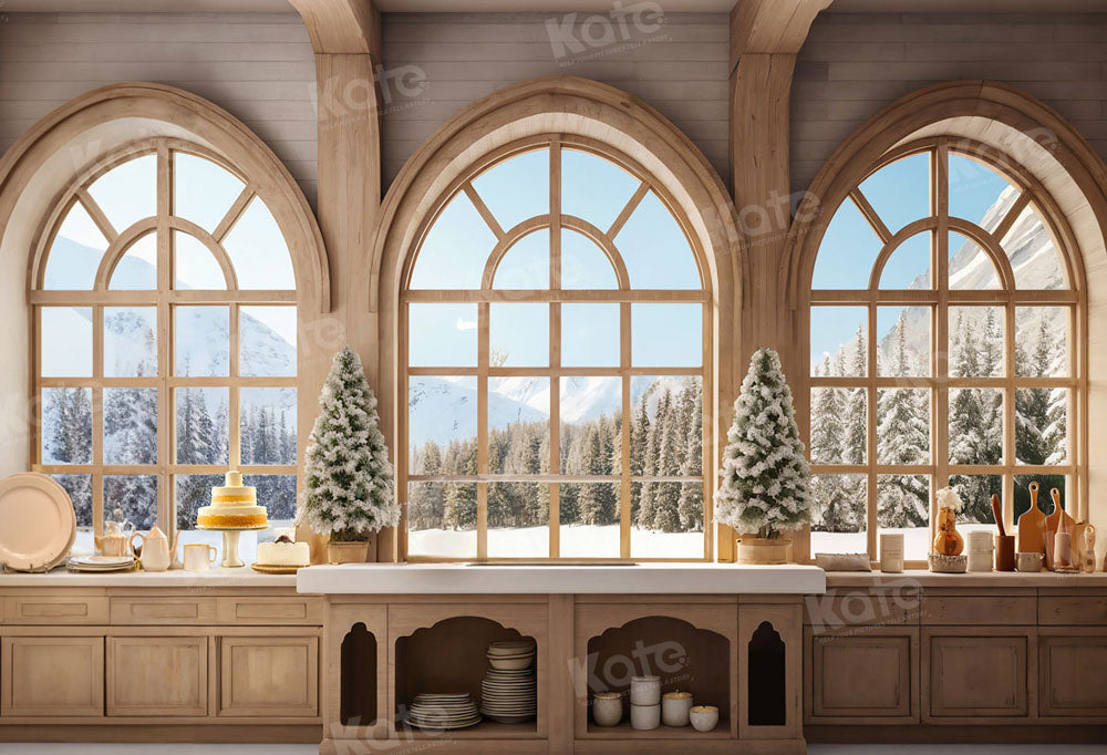 Kate Noël Neige Fenêtres Cuisine Gâteau Toile de fond pour la photographie - Kate Backdrop FR