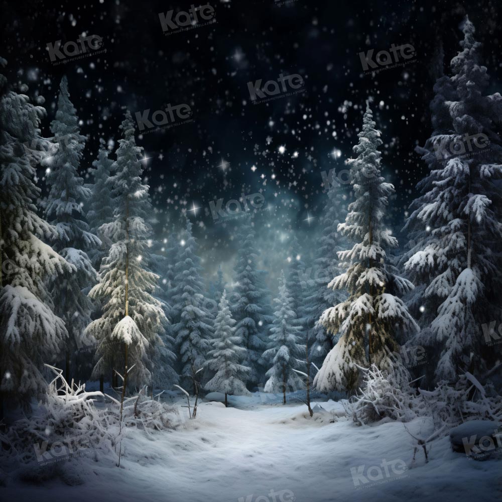 Kate Noël Extérieur Hiver Neige Nuit Arbres Toile de fond pour la photographie - Kate Backdrop FR