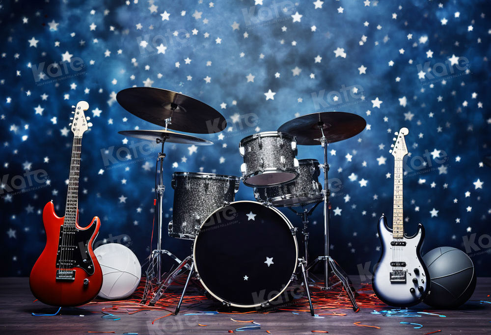 Kate Batterie Guitare Groupe Étoiles Toile de fond pour la photographie - Kate Backdrop FR