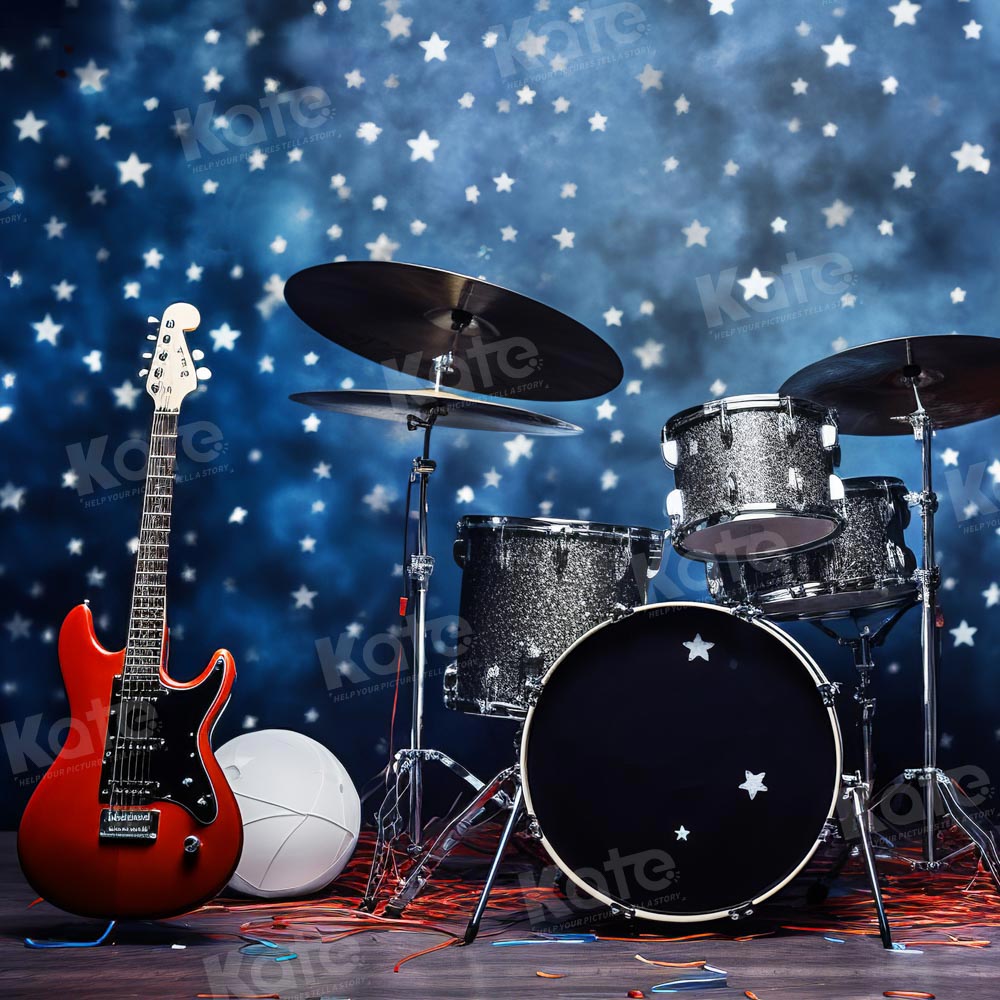 Kate Batterie Guitare Groupe Étoiles Toile de fond pour la photographie - Kate Backdrop FR