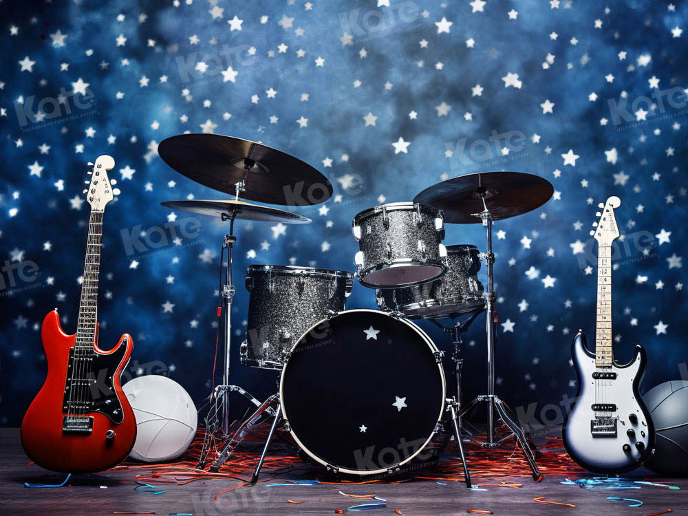 Kate Batterie Guitare Groupe Étoiles Toile de fond pour la photographie - Kate Backdrop FR