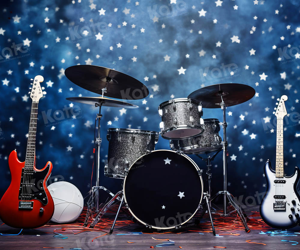 Kate Batterie Guitare Groupe Étoiles Toile de fond pour la photographie - Kate Backdrop FR