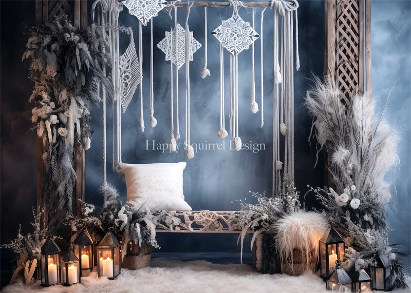 Kate Bohème Flocon de neige Bleu Toile de fond Conçu par Happy Squirrel Design - Kate Backdrop FR
