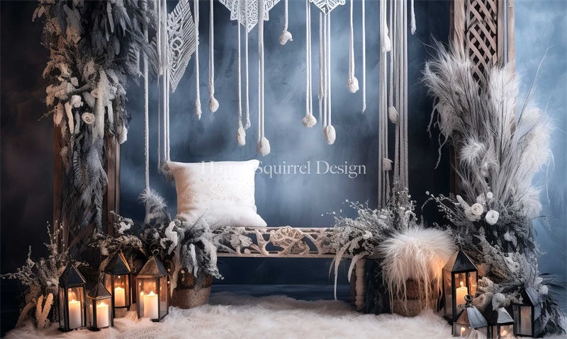 Kate Bohème Flocon de neige Bleu Toile de fond Conçu par Happy Squirrel Design - Kate Backdrop FR