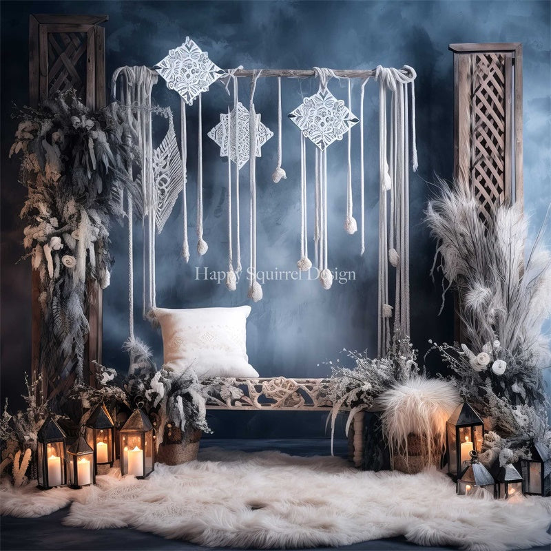Kate Bohème Flocon de neige Bleu Toile de fond Conçu par Happy Squirrel Design - Kate Backdrop FR