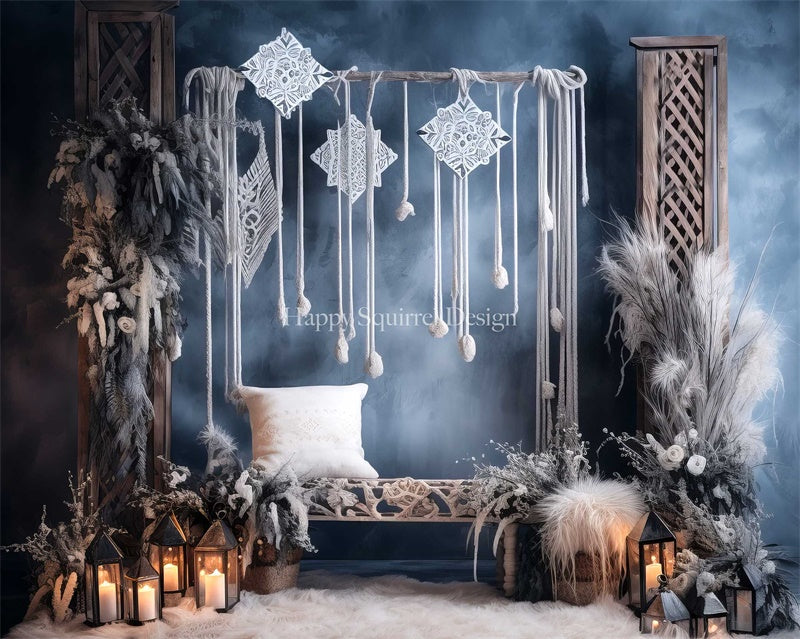 Kate Bohème Flocon de neige Bleu Toile de fond Conçu par Happy Squirrel Design - Kate Backdrop FR