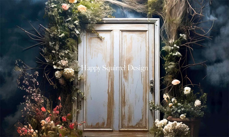 Kate Porte blanche Rustic Fleurs Bleu Toile de fond Conçu par Happy Squirrel Design - Kate Backdrop FR