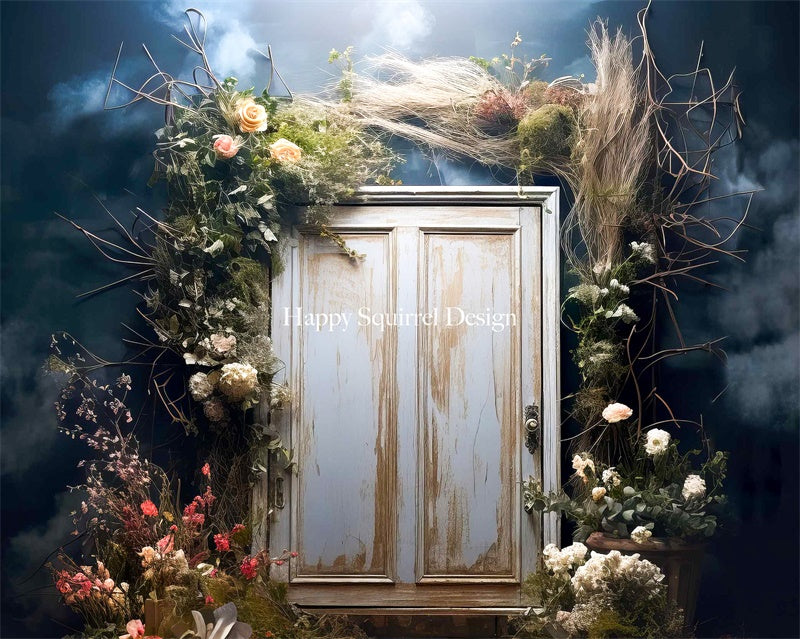 Kate Porte blanche Rustic Fleurs Bleu Toile de fond Conçu par Happy Squirrel Design - Kate Backdrop FR