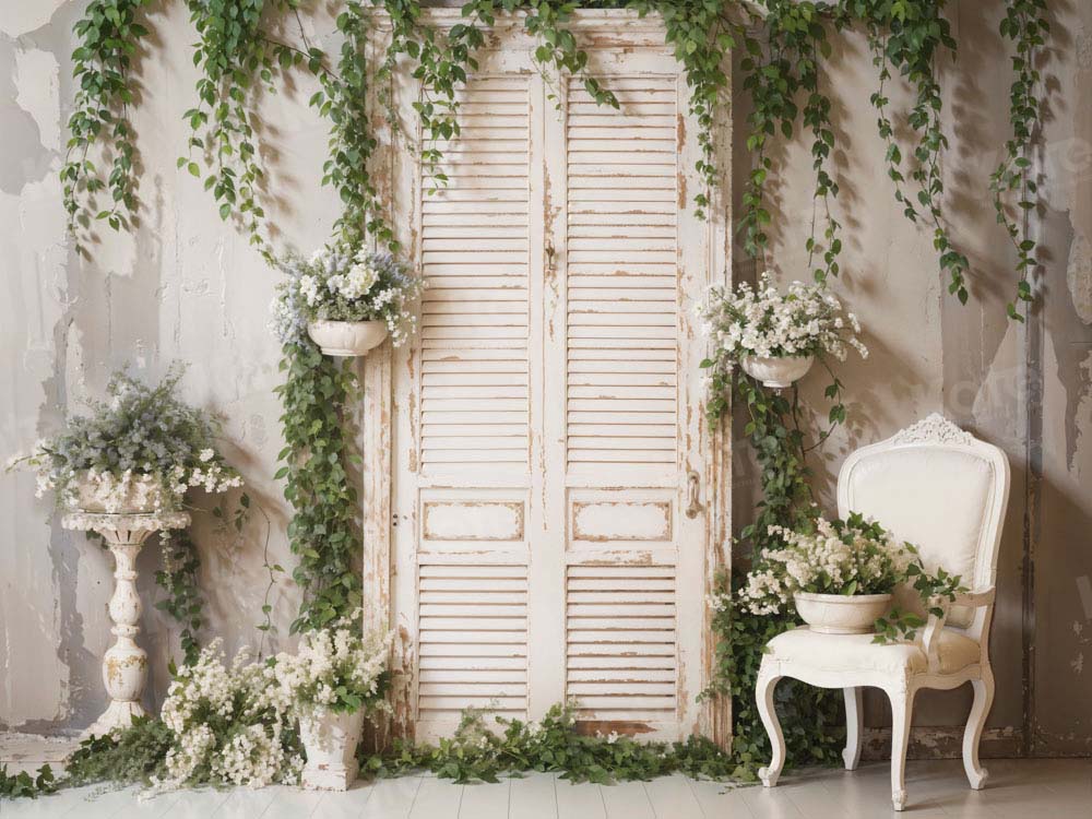 Kate Printemps Mur Blanc Plantes vertes Toile de fond conçue par Emetselch - Kate Backdrop FR