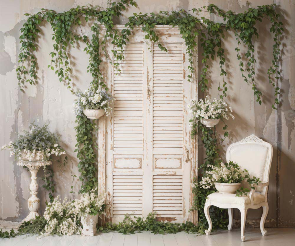 Kate Printemps Mur Blanc Plantes vertes Toile de fond conçue par Emetselch - Kate Backdrop FR