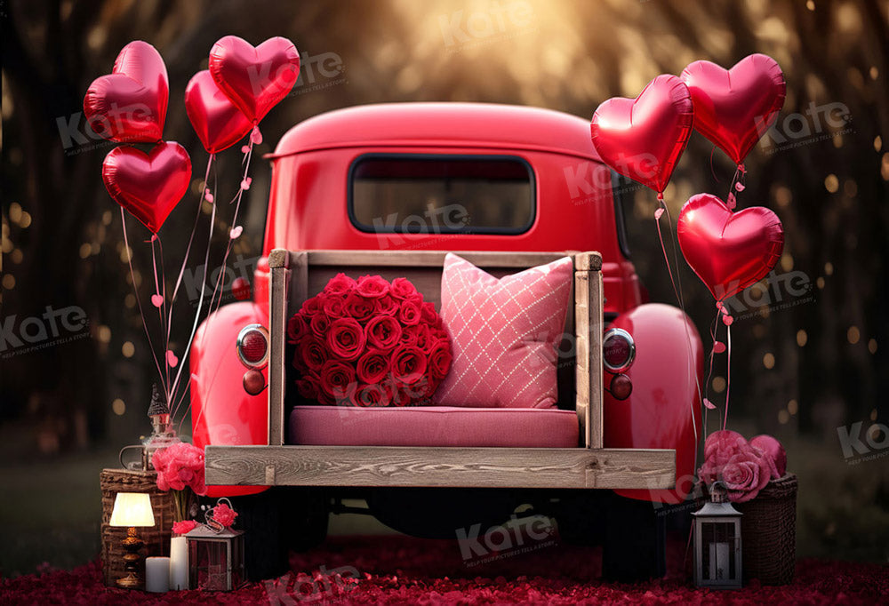 Kate Saint Valentin Amour Rouge Ballons Camion Toile de fond conçue par Chain Photographie - Kate Backdrop FR