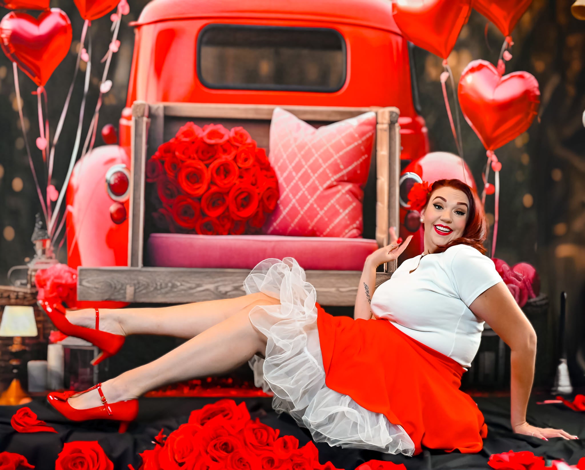 Kate Saint Valentin Amour Rouge Ballons Camion Toile de fond conçue par Chain Photographie - Kate Backdrop FR