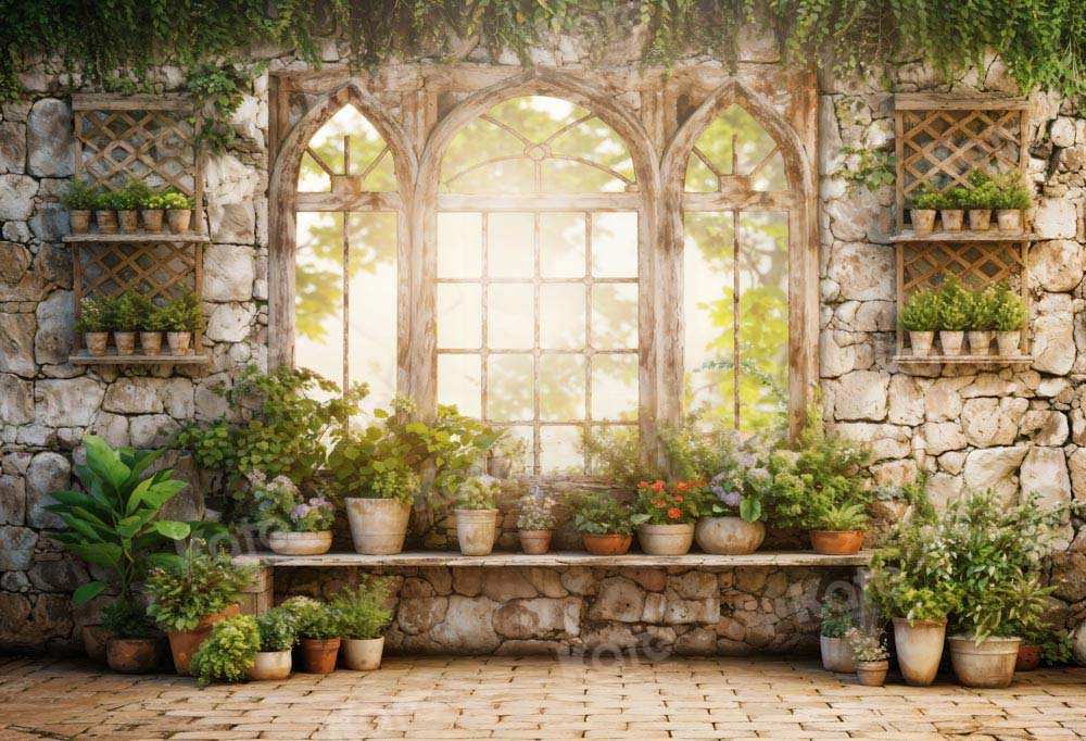 Kate Printemps Plantes Vert Ensoleillé Fenêtre Toile de fond conçue par Chain Photographie - Kate Backdrop FR