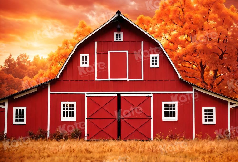 Kate Automne Rouge Maison Feuilles d'érable Prairie Toile de fond pour la photographie