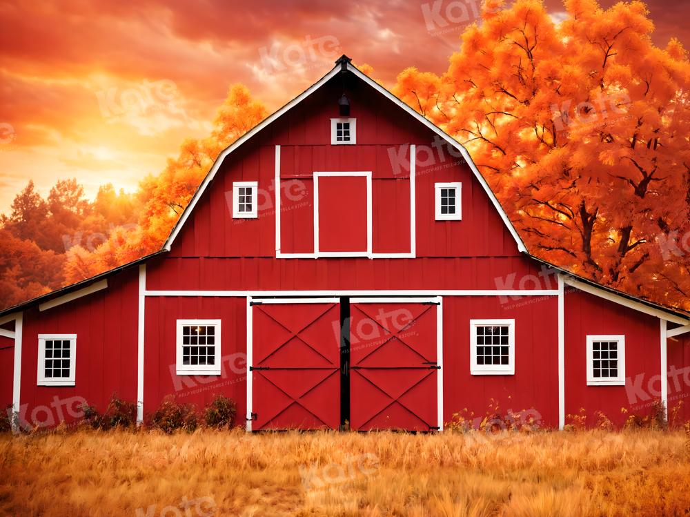 Kate Automne Rouge Maison Feuilles d'érable Prairie Toile de fond pour la photographie