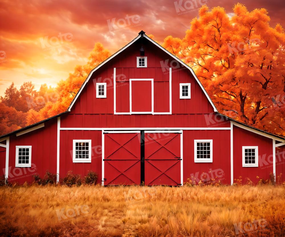 Kate Automne Rouge Maison Feuilles d'érable Prairie Toile de fond pour la photographie