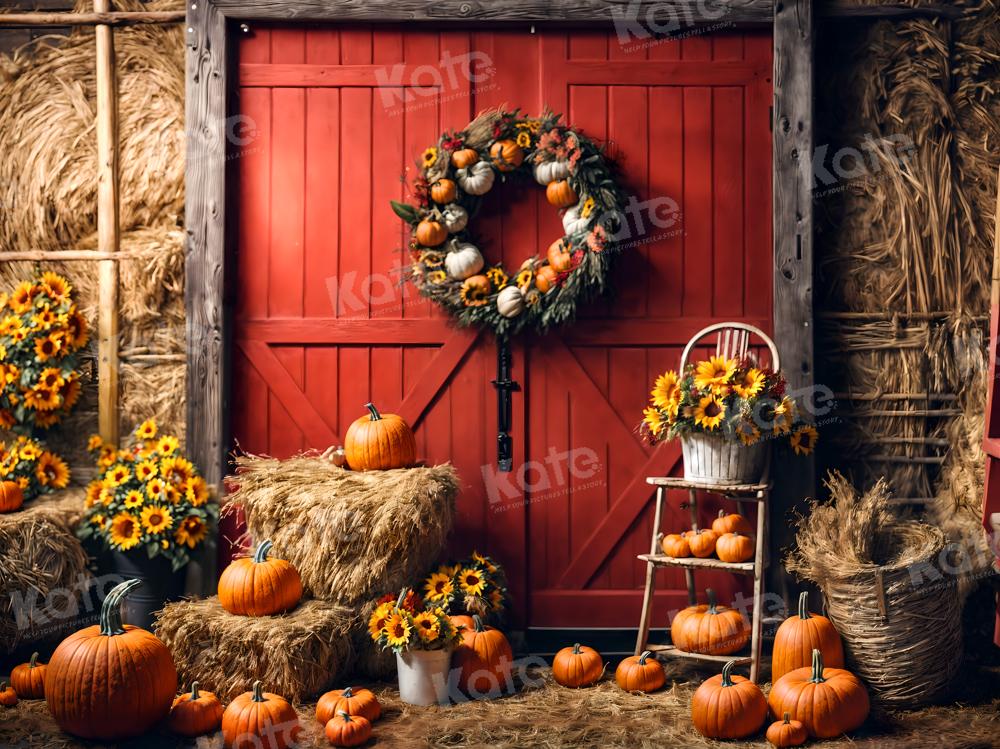 Kate Automne Citrouille Guirlande Rouge Porte Toile de fond pour la photographie