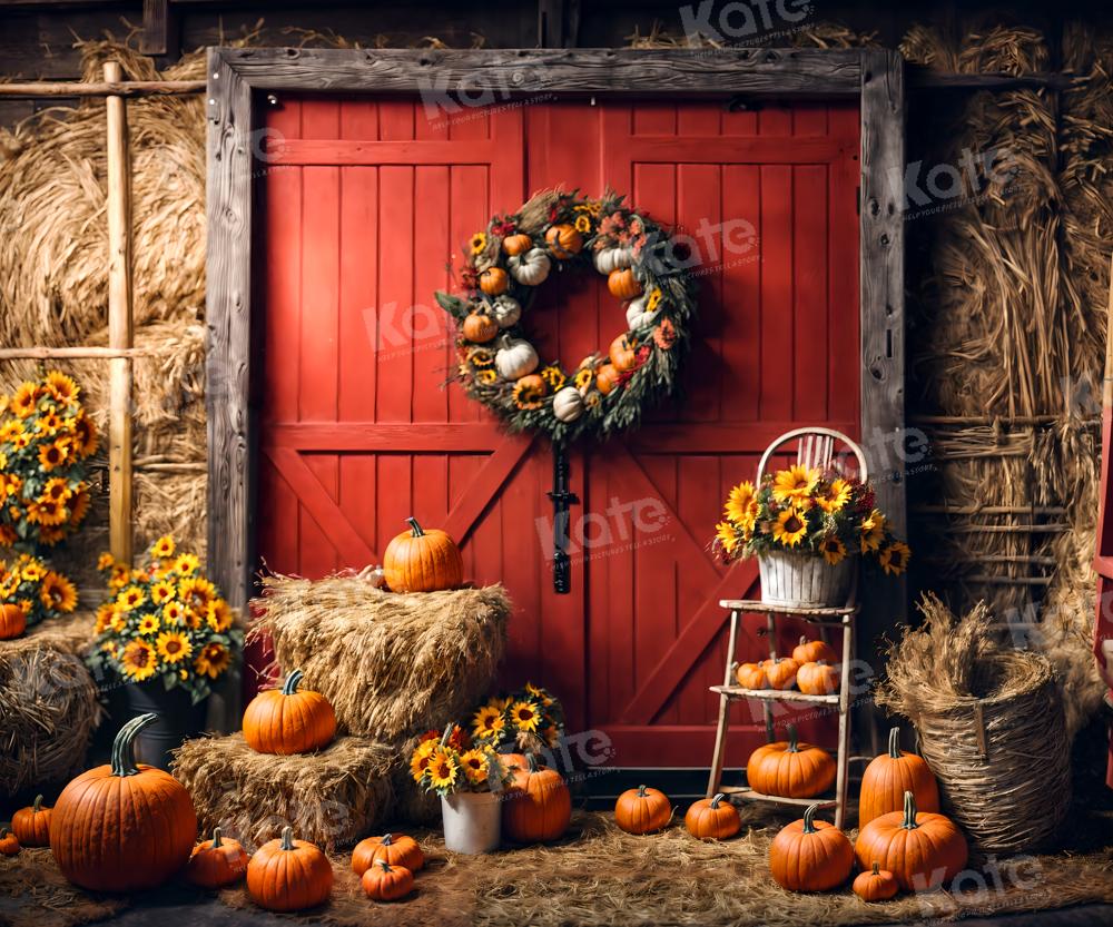 Kate Automne Citrouille Guirlande Rouge Porte Toile de fond pour la photographie