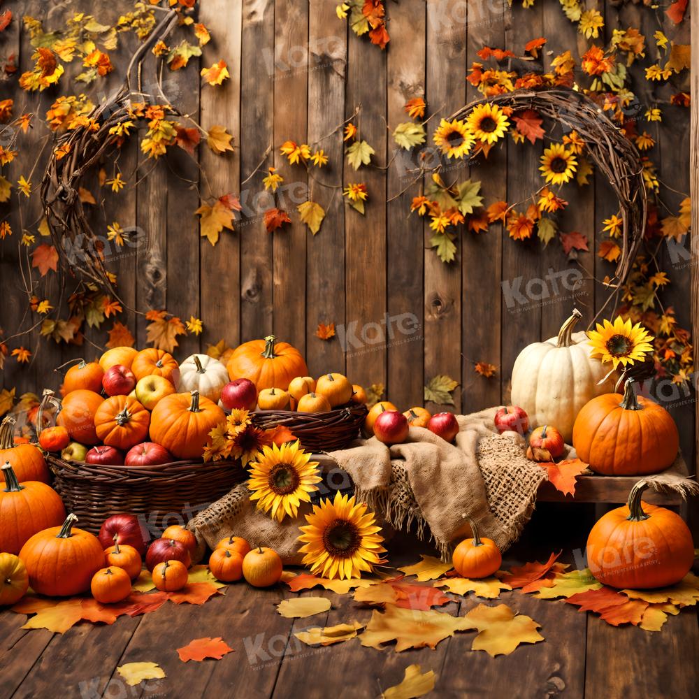 Kate Automne Citrouille Tournesol Pomme Bois Toile de fond pour la photographie