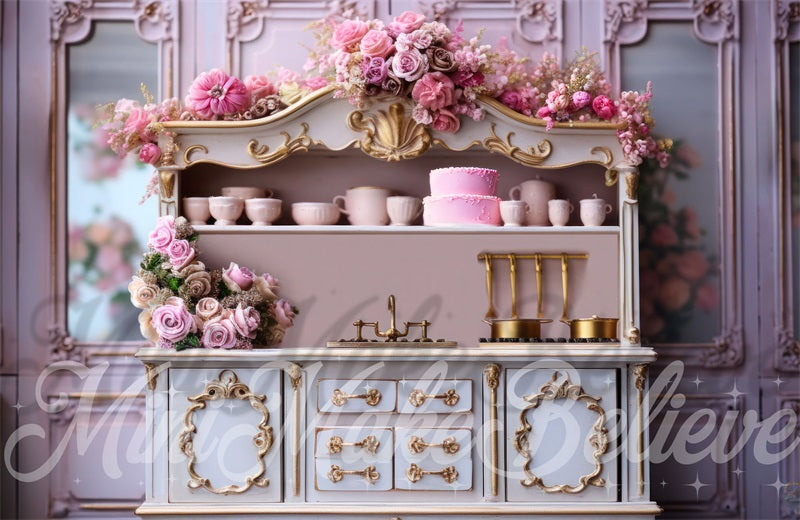 Kate Saint-Valentin Maison de poupées Cuisine Toile de fond conçue par Mini MakeBelieve - Kate Backdrop FR