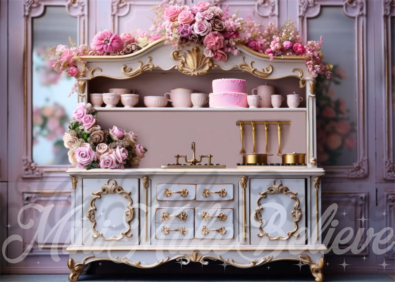 Kate Saint-Valentin Maison de poupées Cuisine Toile de fond conçue par Mini MakeBelieve - Kate Backdrop FR