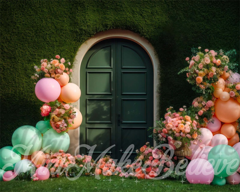 Kate Extérieur Porte Herbe Ballons Fête Toile de fond conçue par Mini MakeBelieve