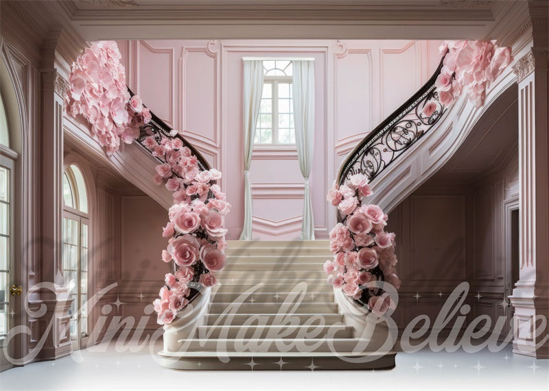 Kate Saint-Valentin Floraison Manoir Escaliers Toile de fond conçue par Mini MakeBelieve - Kate Backdrop FR