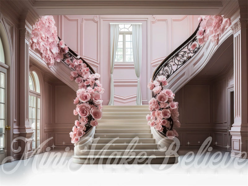Kate Saint-Valentin Floraison Manoir Escaliers Toile de fond conçue par Mini MakeBelieve - Kate Backdrop FR