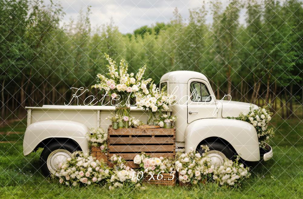 Kate Printemps Fleurs blanches Camion Toile de fond conçue par Chain Photographie - Kate Backdrop FR