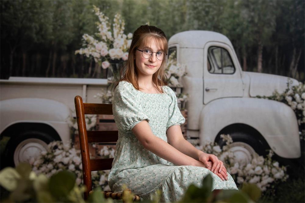 Kate Printemps Fleurs blanches Camion Toile de fond conçue par Chain Photographie - Kate Backdrop FR
