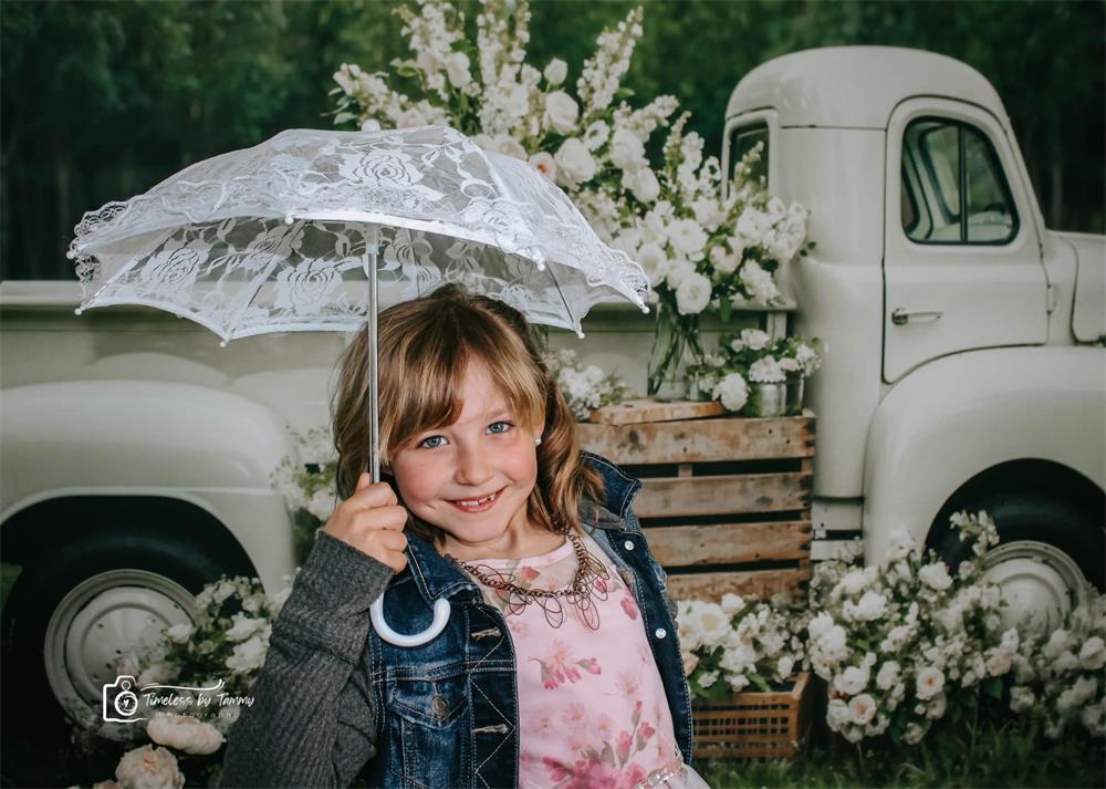 Kate Printemps Fleurs blanches Camion Toile de fond conçue par Chain Photographie - Kate Backdrop FR