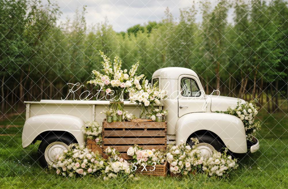 Kate Printemps Fleurs blanches Camion Toile de fond conçue par Chain Photographie - Kate Backdrop FR