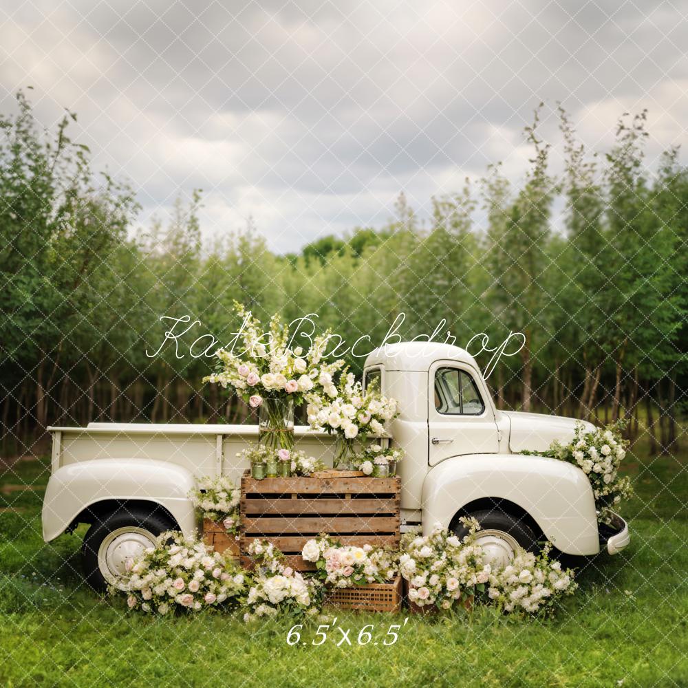 Kate Printemps Fleurs blanches Camion Toile de fond conçue par Chain Photographie - Kate Backdrop FR