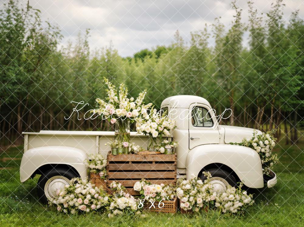 Kate Printemps Fleurs blanches Camion Toile de fond conçue par Chain Photographie - Kate Backdrop FR