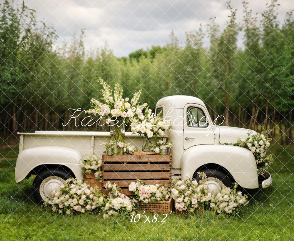 Kate Printemps Fleurs blanches Camion Toile de fond conçue par Chain Photographie - Kate Backdrop FR