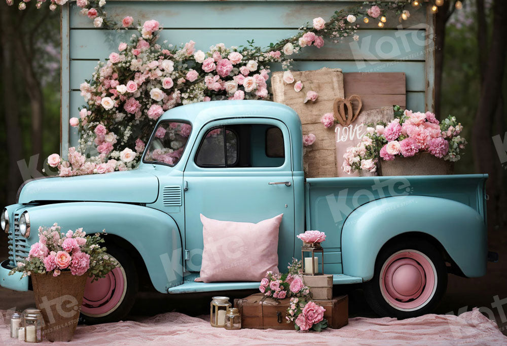 Kate Saint Valentin Fleurs Rose Camion Toile de fond conçue par Emetselch - Kate Backdrop FR