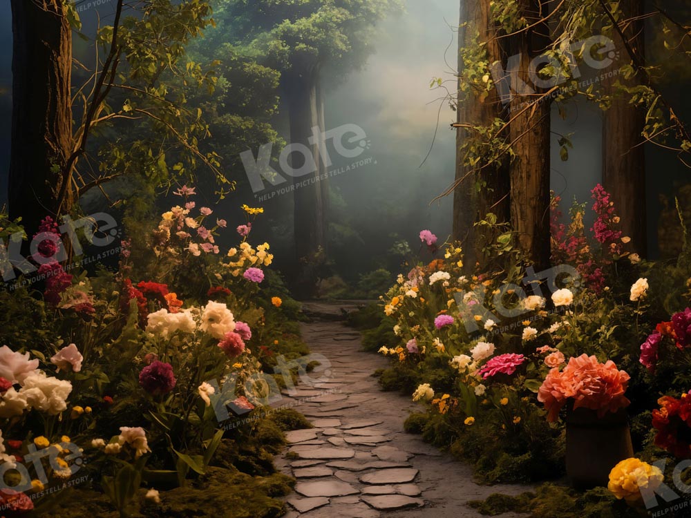 Kate Printemps Forêt Fleurs Chemin Toile de fond conçue par Chain Photographie