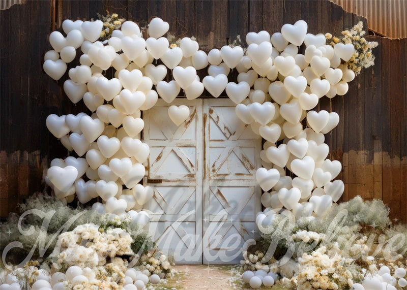 Kate Saint Valentin Porte de Grange Cœurs Toile de fond conçue par Mini MakeBelieve - Kate Backdrop FR