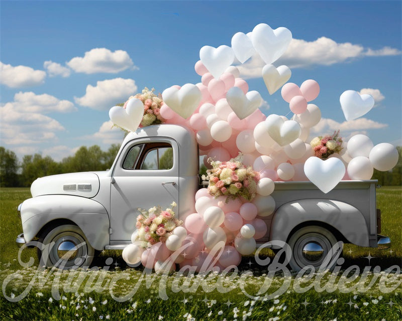Kate Saint-Valentin Blanc Camion Ballons Toile de fond conçue par Mini MakeBelieve - Kate Backdrop FR