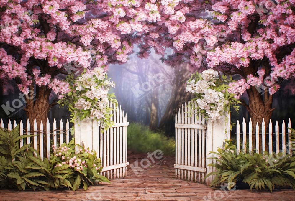 Kate Printemps Fleurs Rose Clôture Toile de fond conçue par Chain Photographie - Kate Backdrop FR