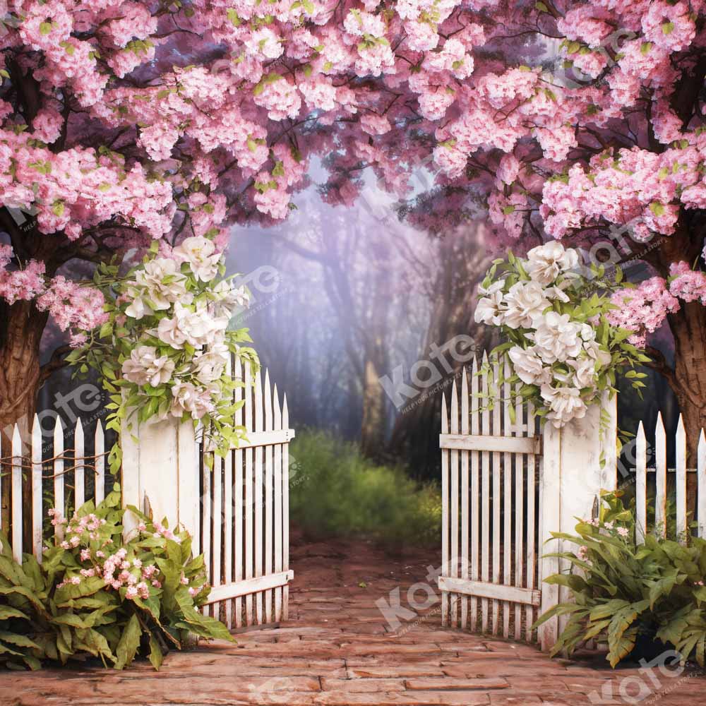 Kate Printemps Fleurs Rose Clôture Toile de fond conçue par Chain Photographie - Kate Backdrop FR