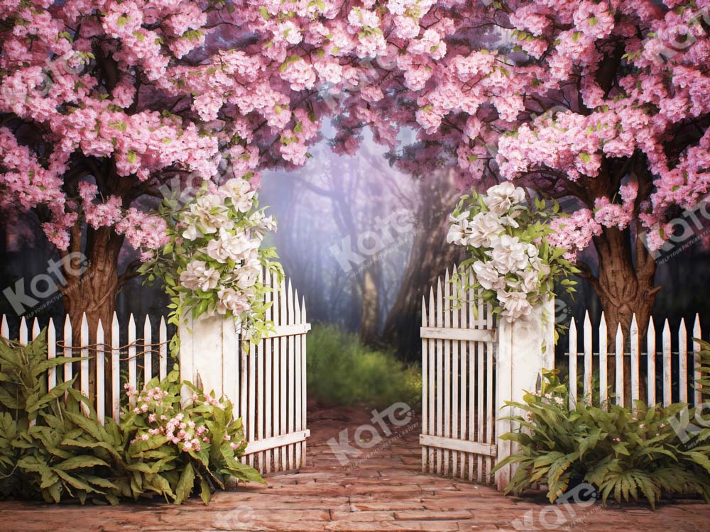 Kate Printemps Fleurs Rose Clôture Toile de fond conçue par Chain Photographie - Kate Backdrop FR