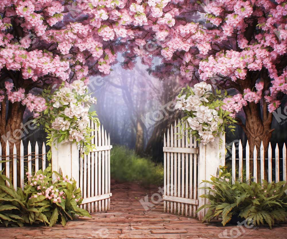 Kate Printemps Fleurs Rose Clôture Toile de fond conçue par Chain Photographie - Kate Backdrop FR
