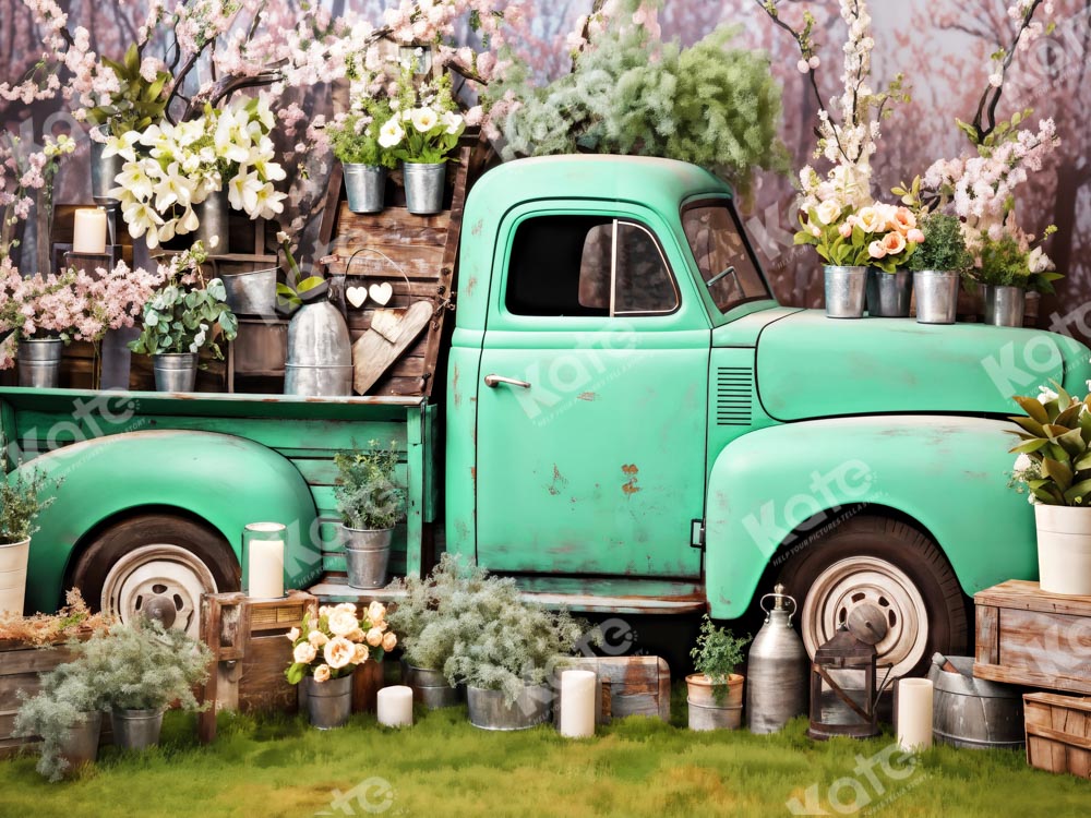 Kate Printemps Camion vert Fleurs Toile de fond conçue par Emetselch