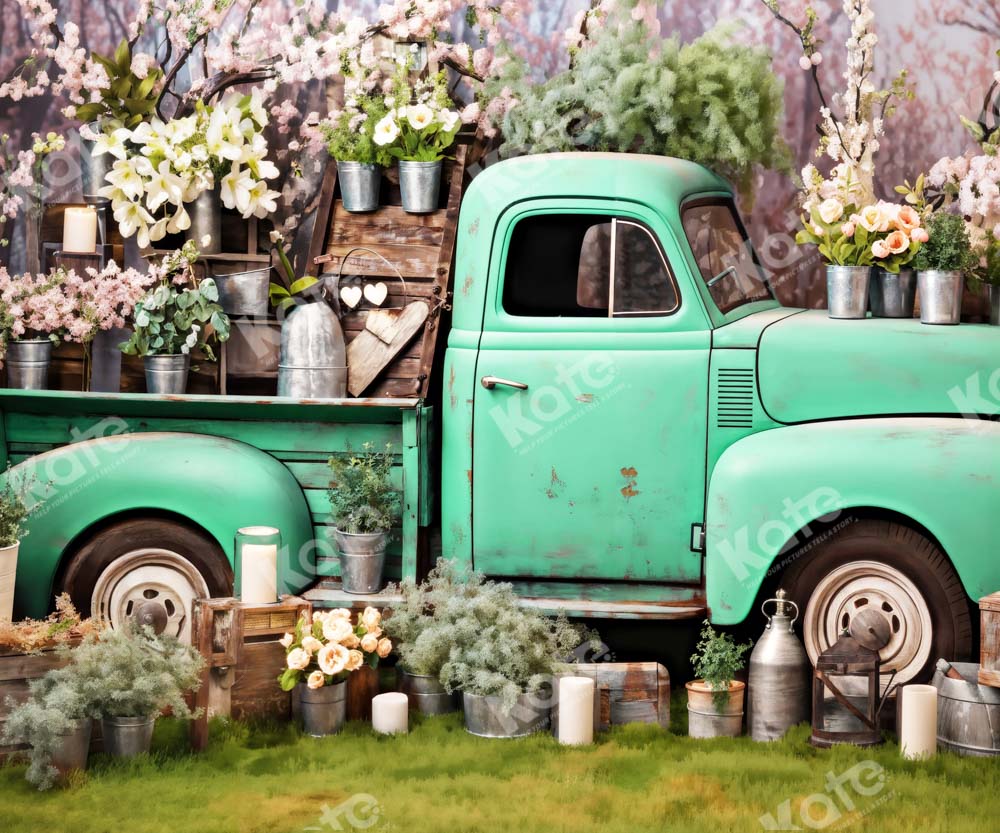 Kate Printemps Camion vert Fleurs Toile de fond conçue par Emetselch